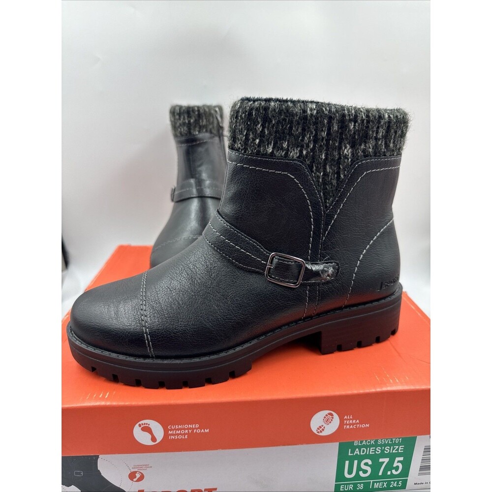 JSport Women's Size 7.5 Black Faux Fur Insulated Ankle Boots Side Zip NEW in Box